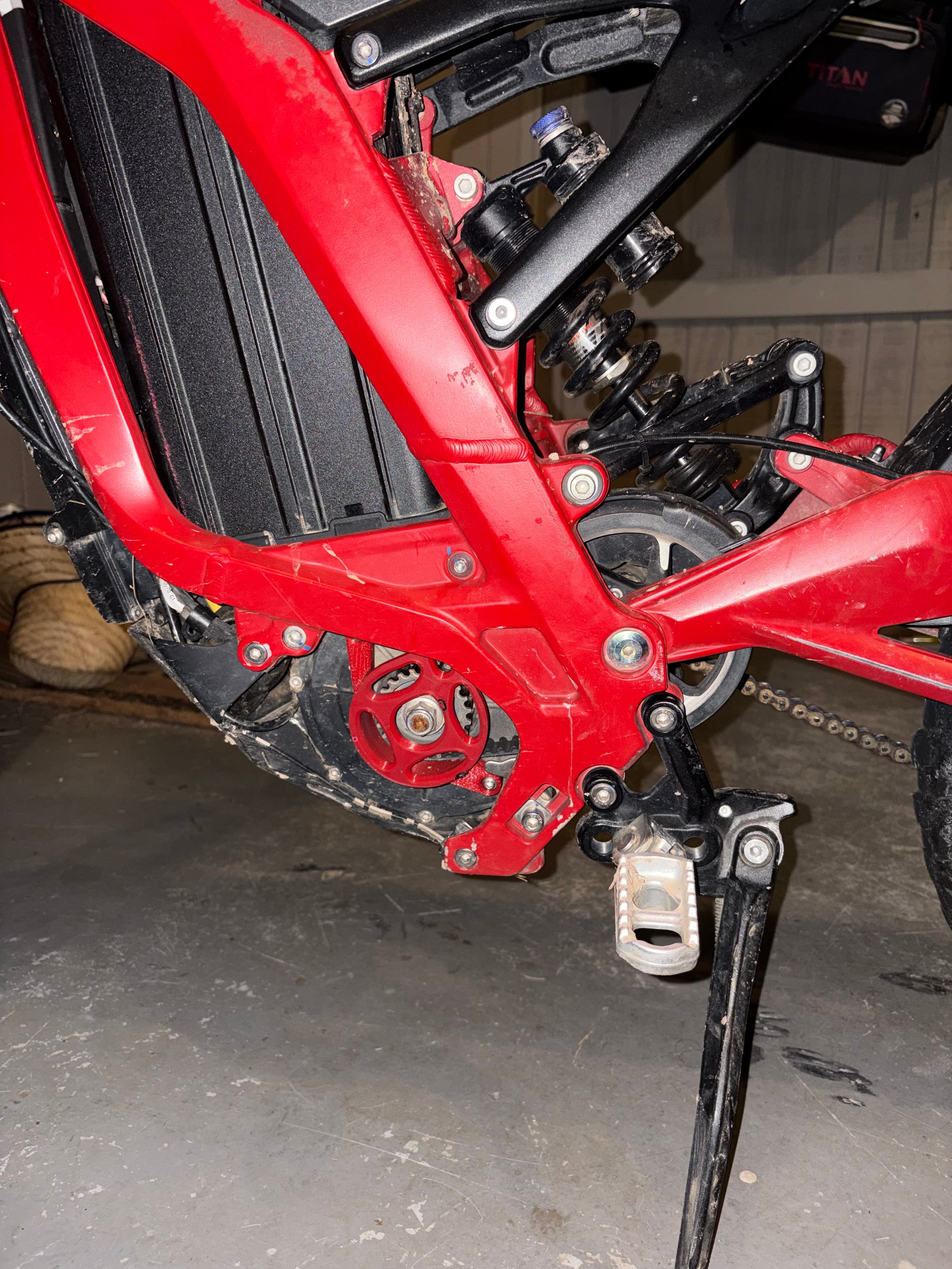 Surron LBX Motor Cover installed, alternate angle