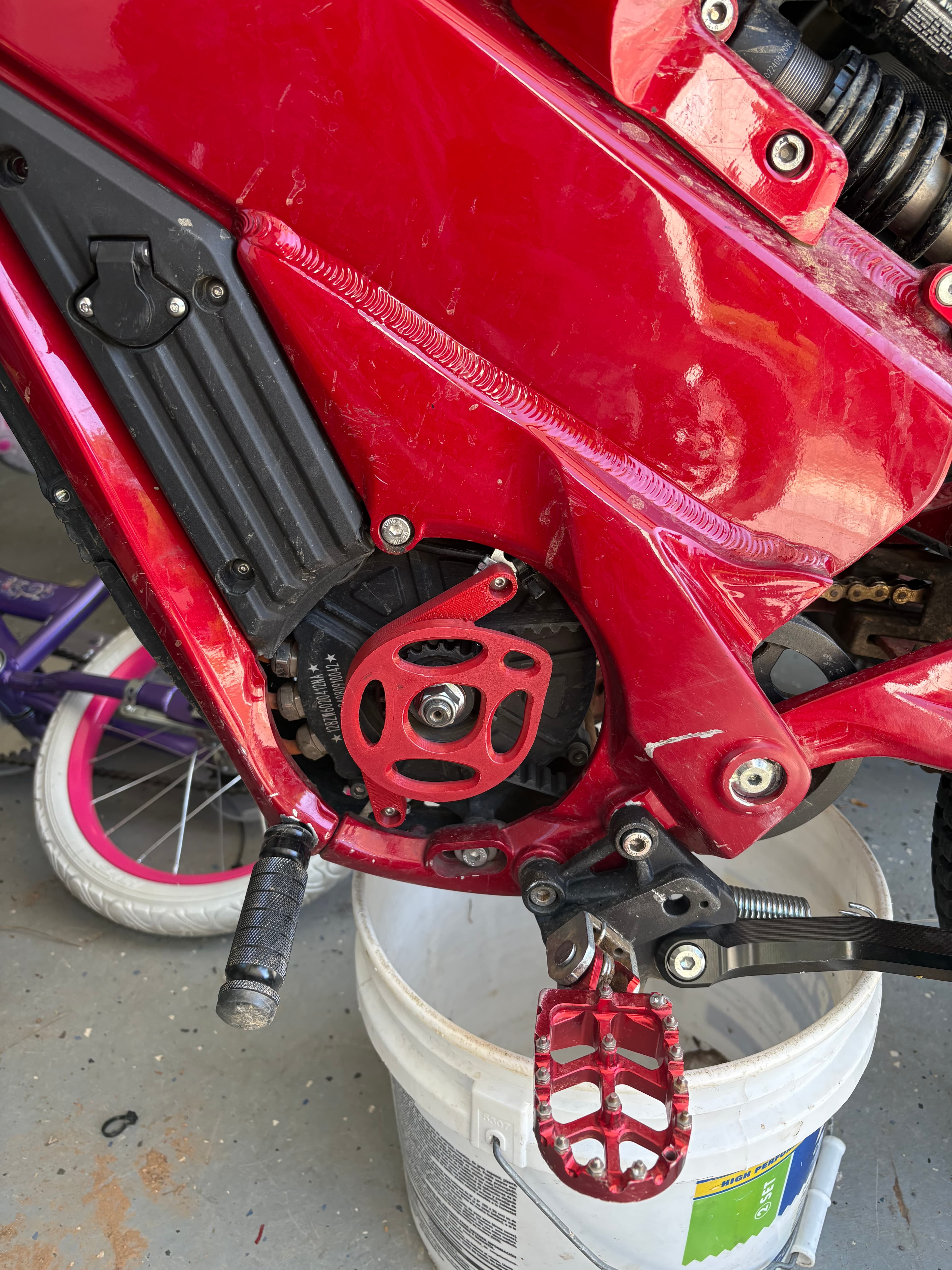 Talaria X3 Motor Cover installed, alternate angle